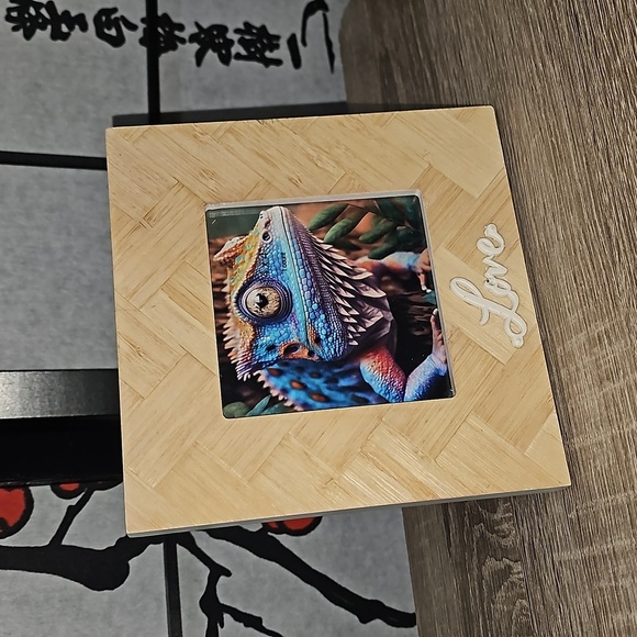 Framed 4x4 Chameleon Gecko Hybrid Lizard Art Watercolor Oil Painting Print - Picture 9 of 9